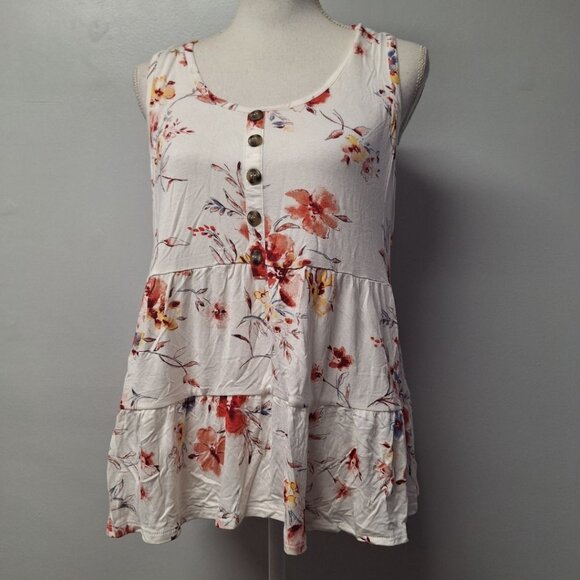 Maurices Floral Button Front Sleeveless Tiered Tank Top Womens Large Lightweight - Picture 9 of 9